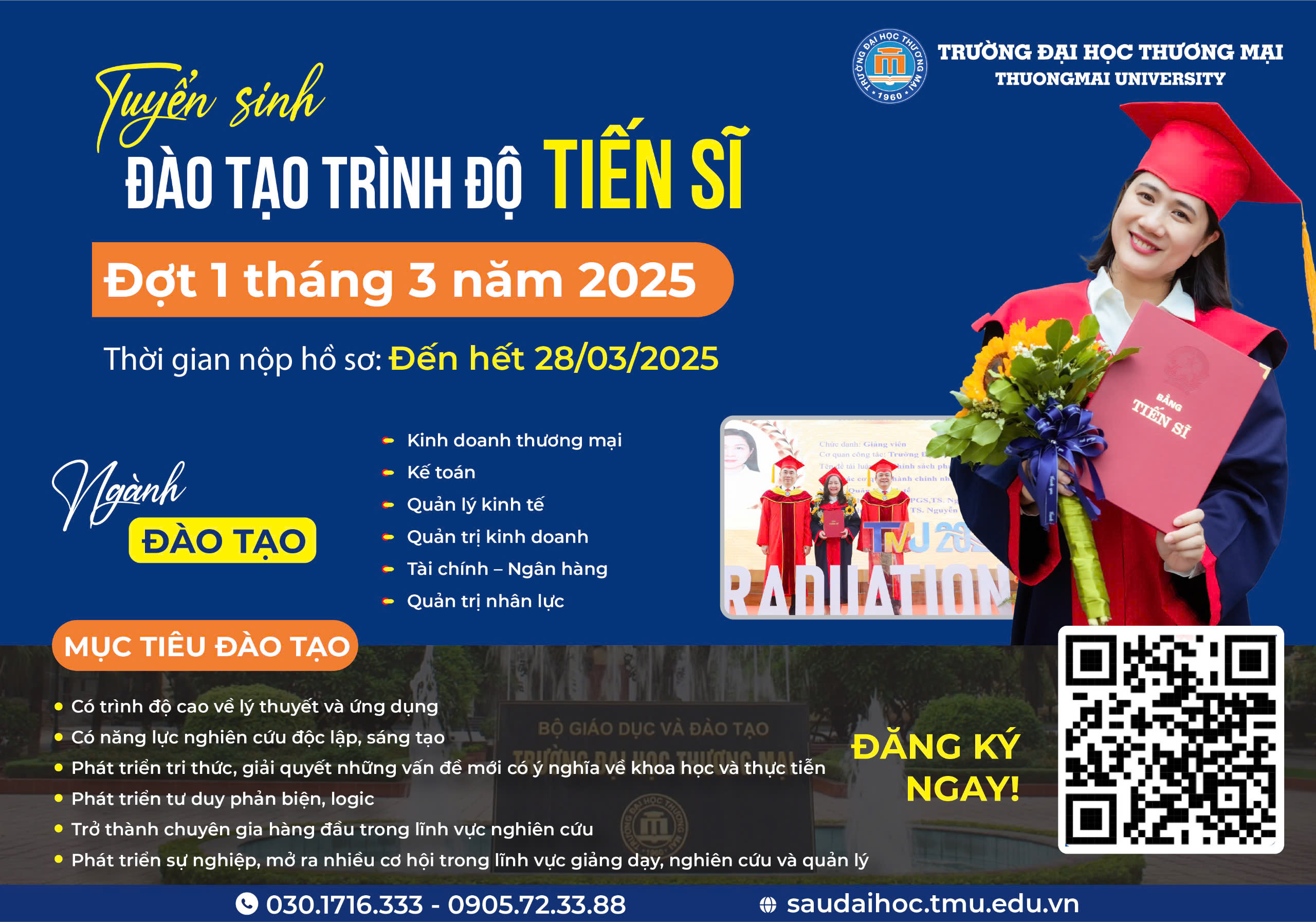 HẠN CUỐI NỘP HỒ SƠ DỰ TUYỂN NGHIÊN CỨU SINH ĐỢT 1 NĂM 2025 - TẠI TRƯỜNG ĐẠI HỌC THƯƠNG MẠI