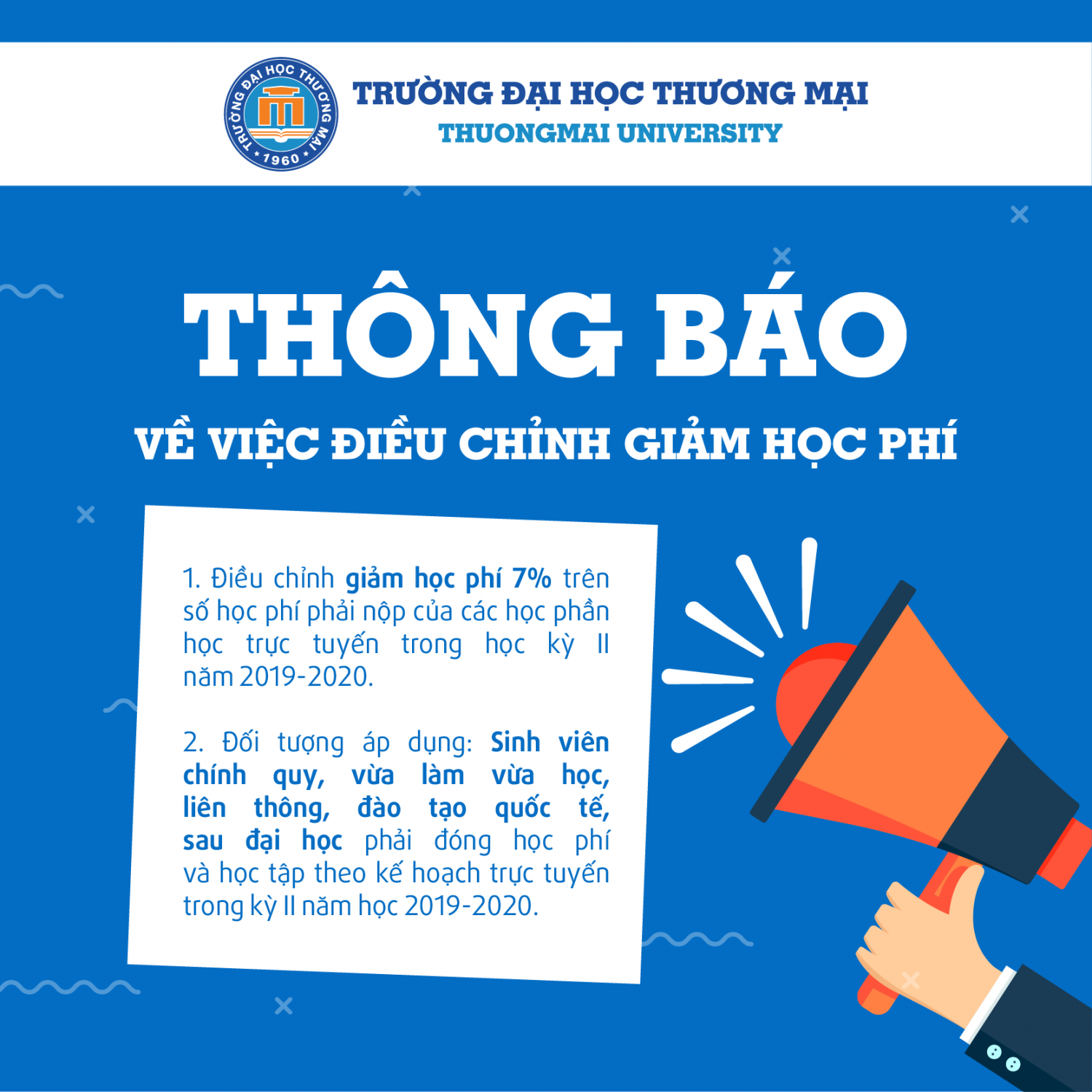 Thông báo về việc điều chỉnh giảm học phí và hỗ trợ phí 3G cho người học