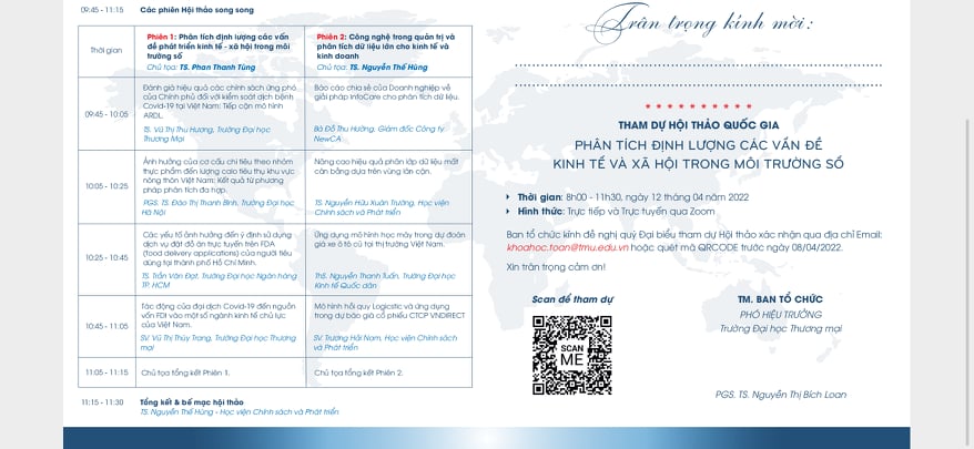 Giấy mời tham dự Hội thảo khoa học Quốc gia "Phân tích định lượng các vấn đề kinh tế và xã hội trong môi trường số”